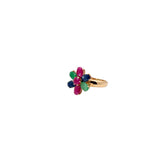 14k Rose Gold 3.00ct Total Weight of Emerald, Sapphire, and Ruby Flower Ring